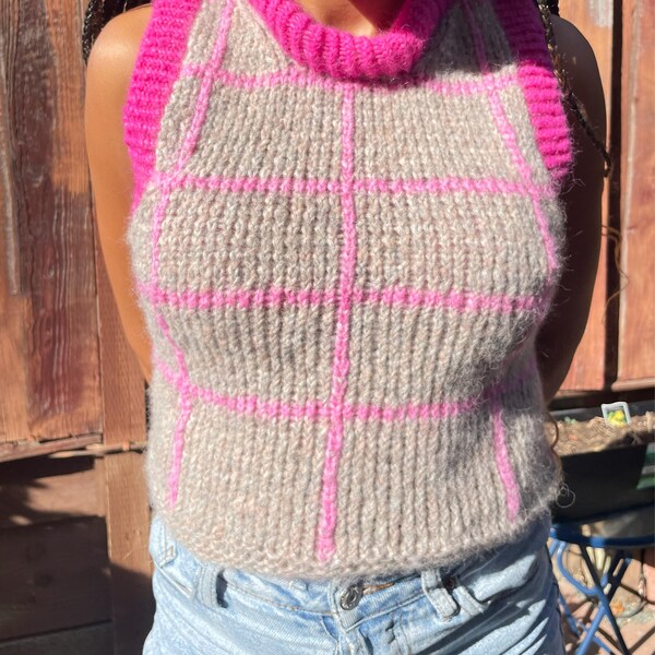 Windowpane Vest Knitting Pattern Digital Download Cropped Slipover ...