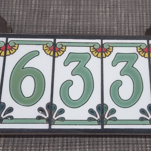 Green on White Dragonfly Tile House Numbers | Dragonfly End Caps ...