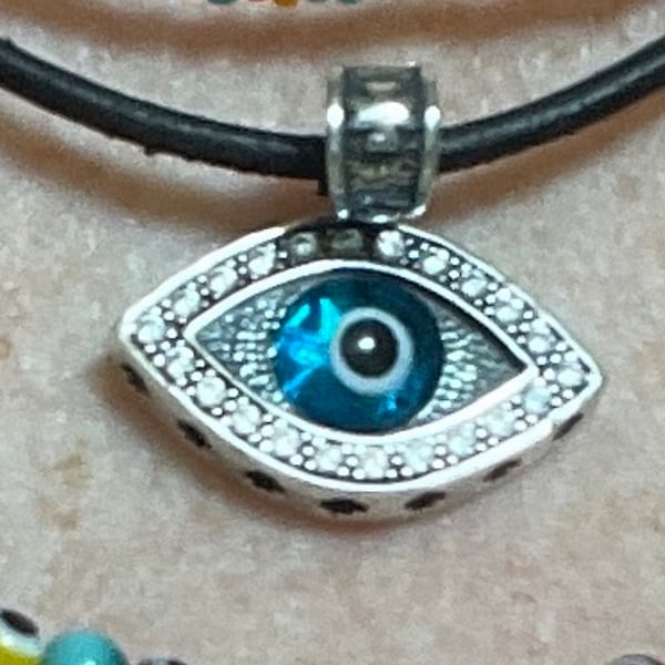 Double-Sided Evil Eye Pendant – 925 Sterling Silver & Glass, Greek Mati Turkish Nazar Charm