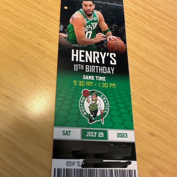 Boston Celtics Themed Ticket Invitation, Boston Celtics Invite, Celtics ...