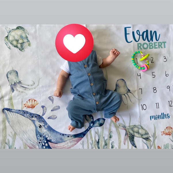 Under the Sea Baby Milestone Blanket, Whale Baby Blanket, Ocean Nursery ...