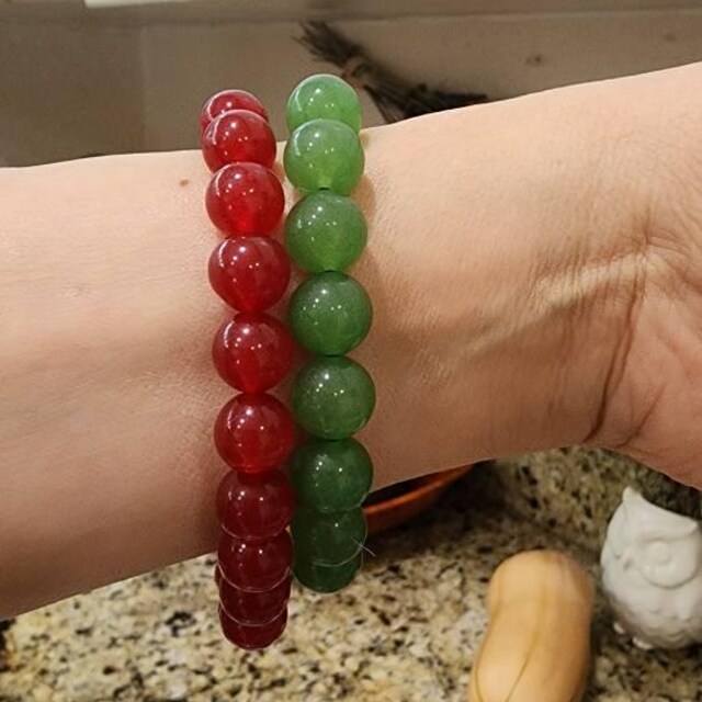 Red Jade Gemstone Bracelet, Stretch Crystal Healing, Round Beaded