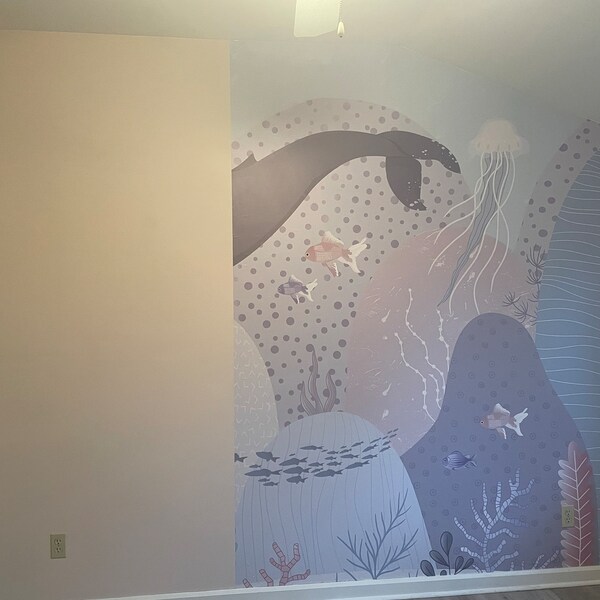 Blue Whale Wallpaper Ocean Motif Nursery Decor Removable Flying Whale ...