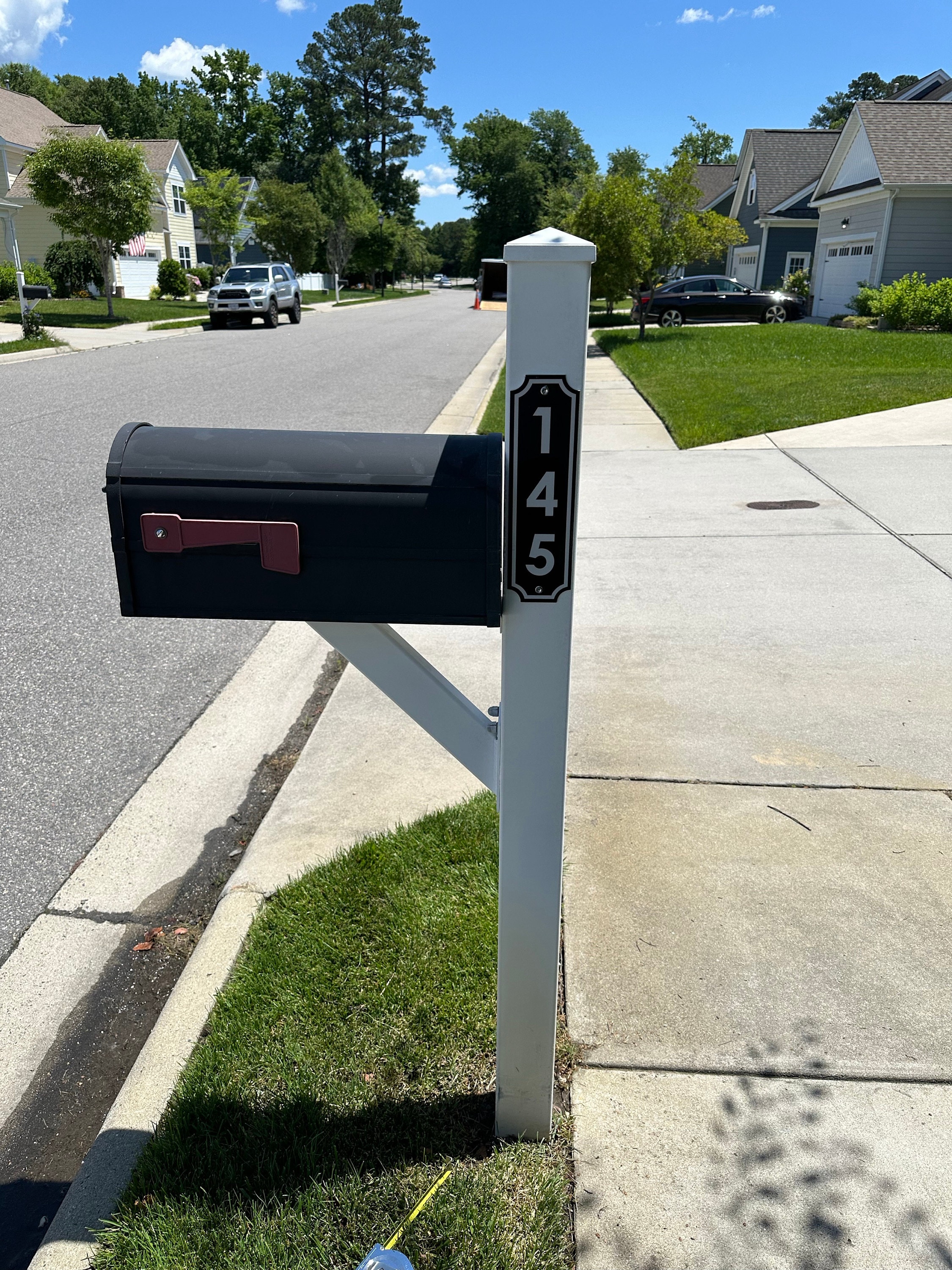 Pair of Aluminum Reflective House Numbers Address Signs for Mailbox Post and Street Address Display. Large, easy to read number plaques.