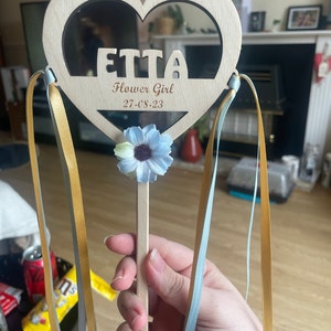 Flower Girl Wand - Her Name Plus Bride and Groom Names Engraved ...