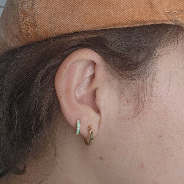 Opal Inlay Huggie Earrings Set by Caitlyn Minimalist