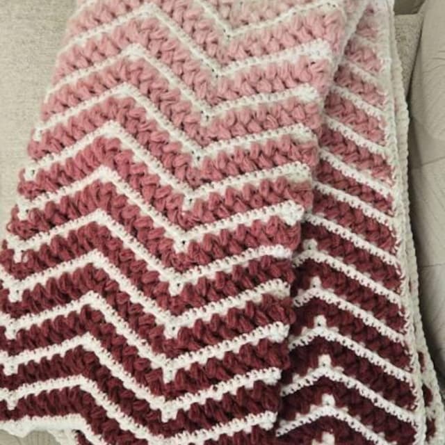 A customer's finished Wheat Stitch Ripple Blanket Crochet Pattern with Video Tutorial