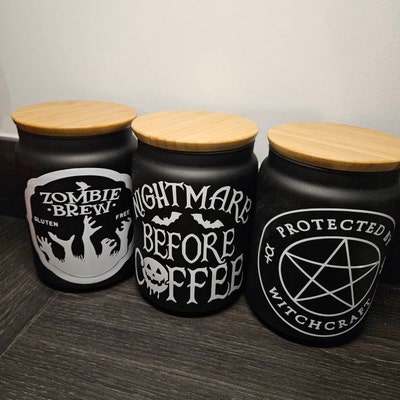 Witchy Storage Jars With Bamboo Lids, Gothic Storage, Tea Coffee Sugar ...