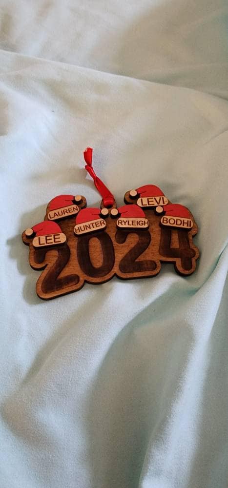 Personalized Family Christmas Ornament, Engraved Ornament, Santa Hat Ornament, Yearly Ornament, Family Tradition, Family Gift