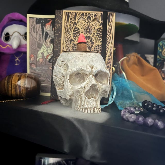 Skull Backflow Incense Burner Holder, Witch, Halloween, Goth
