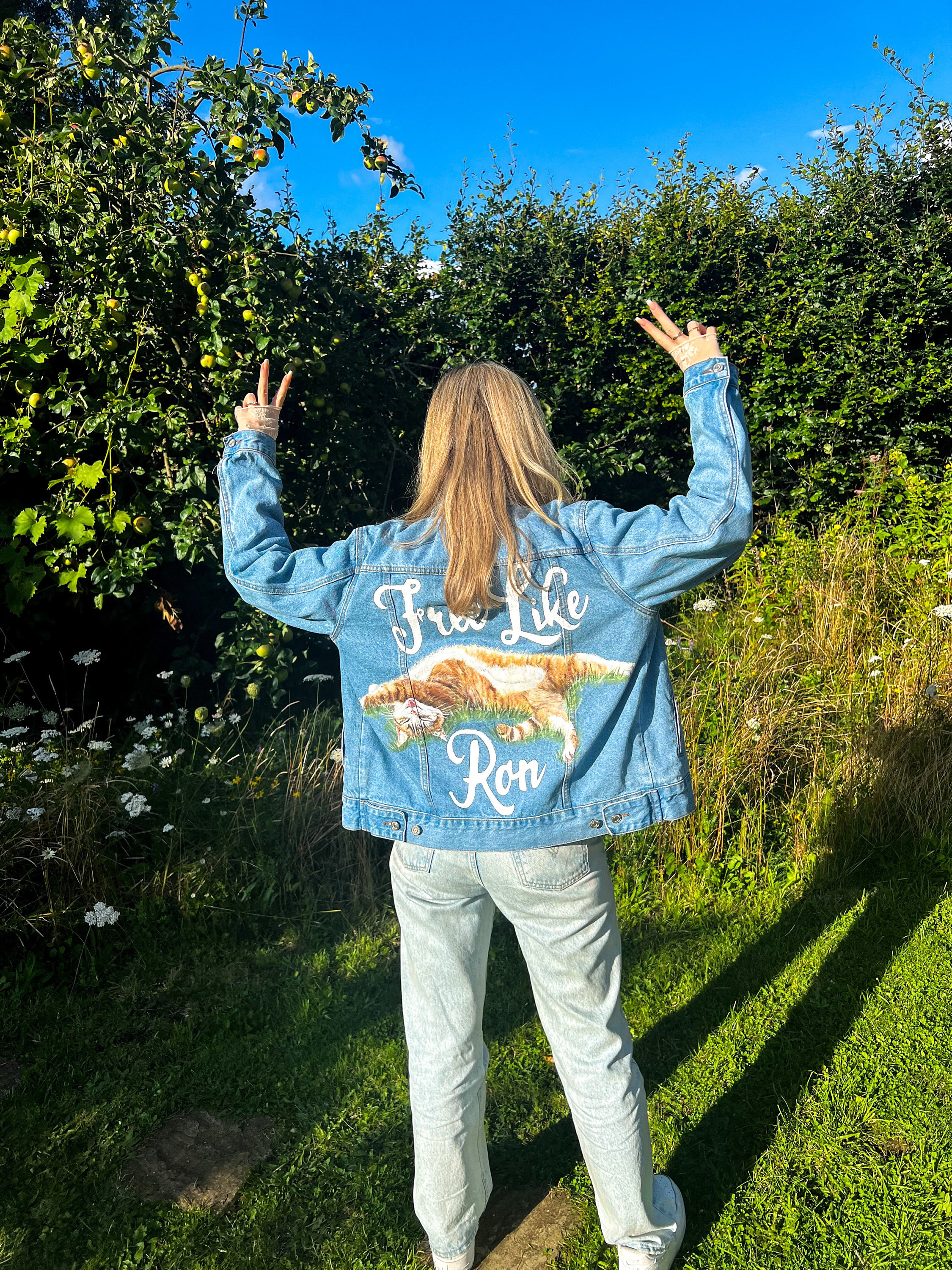 Pet Portrait Custom Denim Jacket- Hand-Painted vintage Adult denim jean Jacket- Paint from photo personalised painted pet design