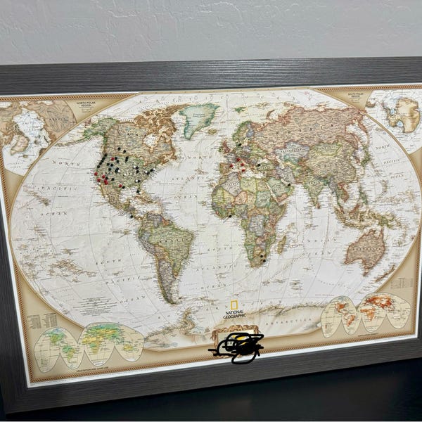 Signature World Push Pin Map | Personalized Canvas Travel Map With Pins ...