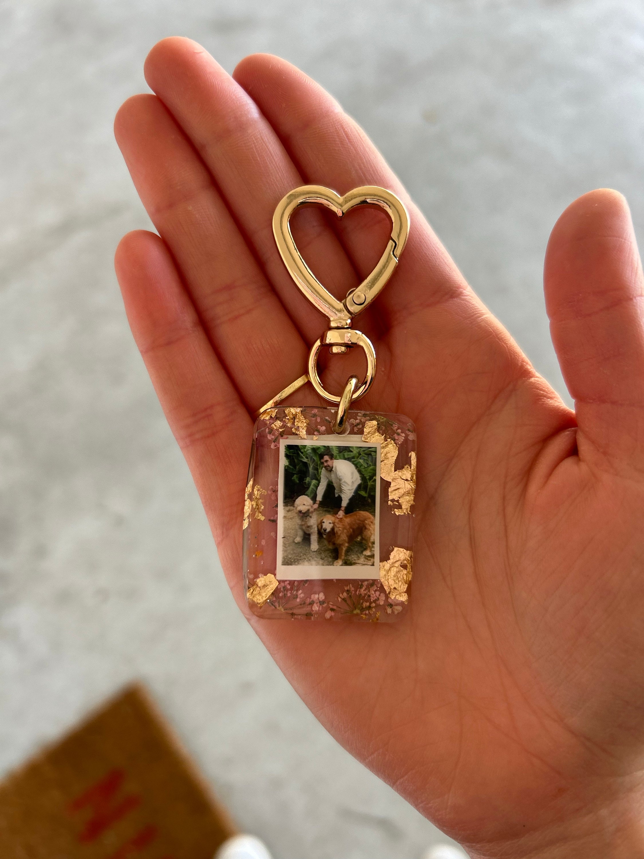 Personalized Photo Gold Keychain, Customize W/Your Photo,  Resin Photo Keychain, Personalized, Anniversary Gift, Photo Keychains, Pets