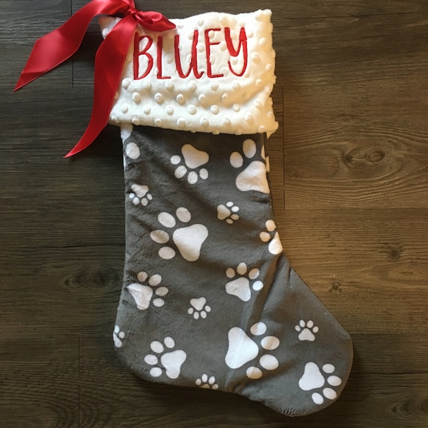 Paw Print Dog Stocking, Dog Christmas Stocking, Paw Print Christmas Stocking, Personalized Pet ...