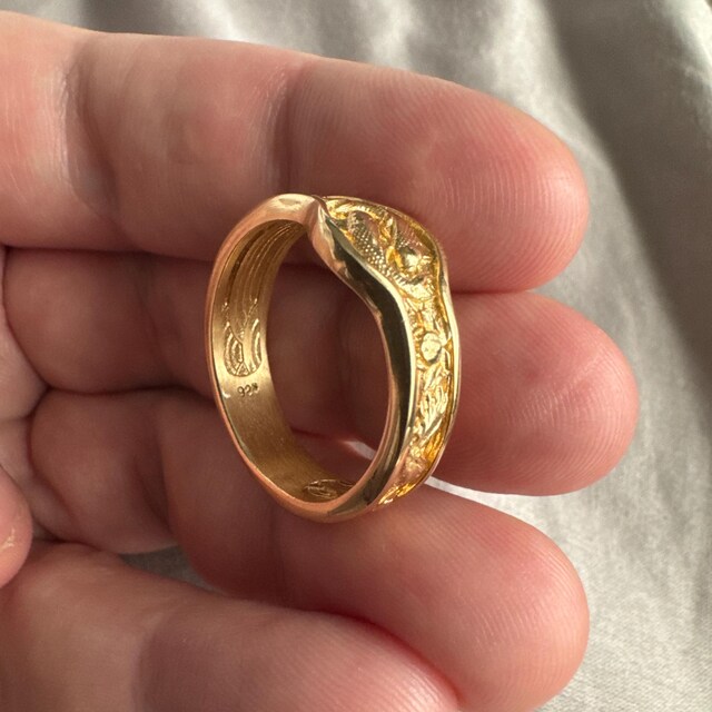 10k Gold Japanese Koi Fish Band Ring, Japan Ornament Carp