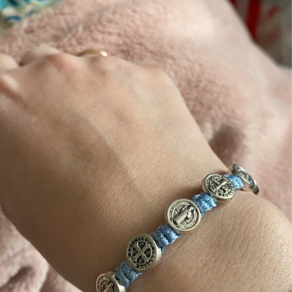 4Pcs Saint Benedict Medal Bracelets - Adjustable Stone Beaded Protection Jewelry