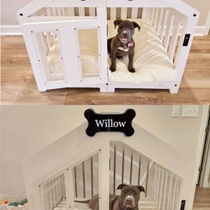 WLO® White & Ivory  Gabled Modern Dog Crate, Premium Wooden Dog Crate with Free Customization, Gift Cushion Covers