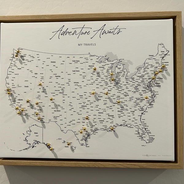 Push Pin Mini USA Travel Map - Cities & States Labeled - Personalizable ...