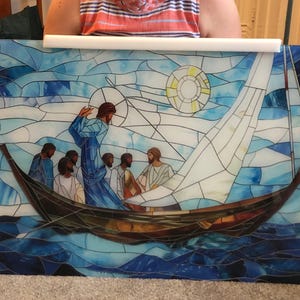Jesus on the Boat Stained Glass Effect Wall Art, Jesus