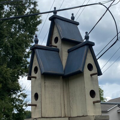 Grand Nichoir Victorien En Bois Et Métal – Décoration Jardin – Fini Vieilli