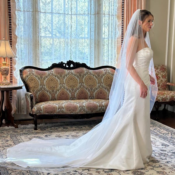 Simple Floral Lace Chapel Train Veil Bridal Veil Wedding Veil