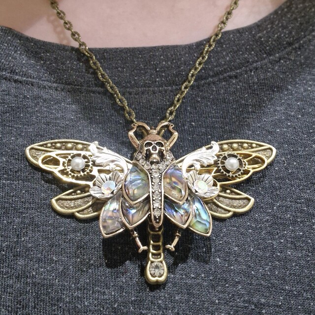 Gothic Art Nouveau Death's Head Hawkmoth and Bronze Dragonfly Goth