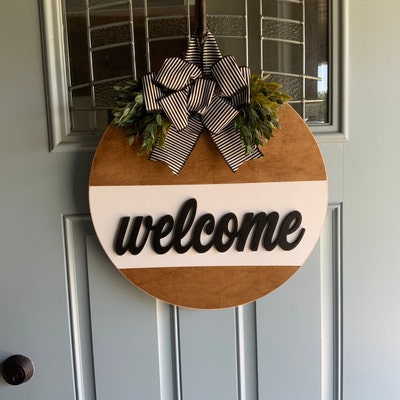 Welcome Home Door Hanger, Front Door Decor, Wood Door Sign, Round Door