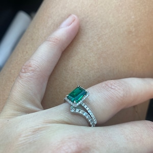 Dazzlingrock Collection Emerald Cut Halo Engagement Ring - Lab Created Gemstone & Diamond, Sterling Silver