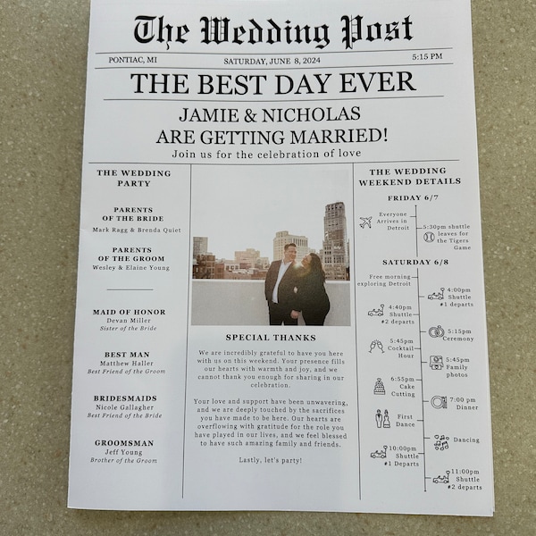 Newspaper Wedding Program Template Editable Wedding Newspaper Program Newspaper Wedding Program Template Editable Wedding Newspaper Program