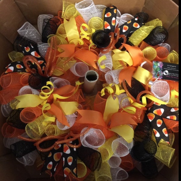 Halloween Candy Corn Deco Mesh Wreath/candy Corn Wreath/halloween ...