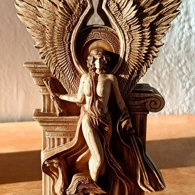 Handmade Nemesis Statue: Greek Goddess of Vengeance, Wooden