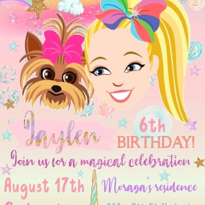 Jojo Siwa Invitations, Jojo Siwa Birthday Invitations, Jojo Siwa Party ...