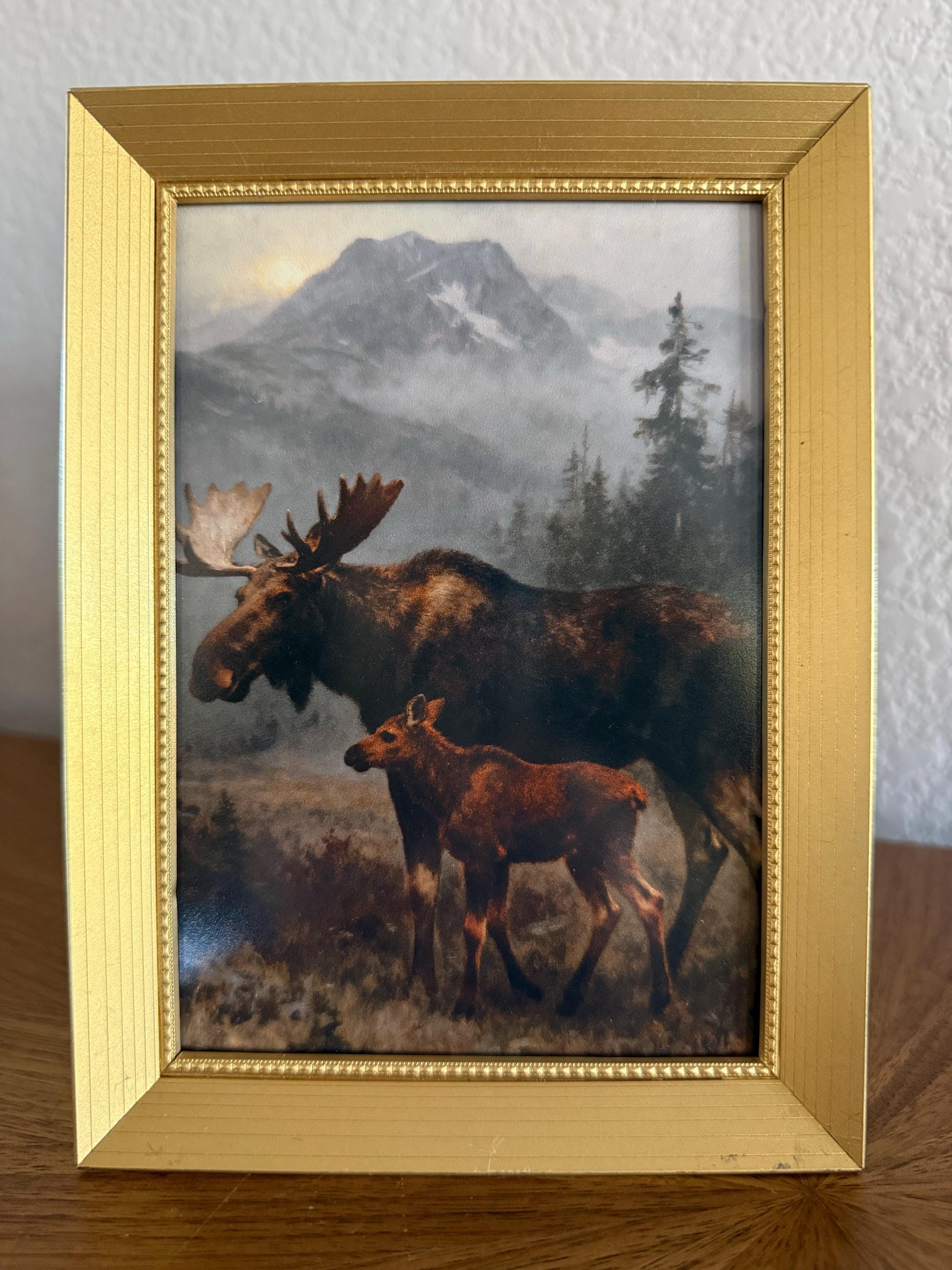 Customer photo — Moose Art Print – Vintage Moose and Calf Painting | Rustic Lodge Decor