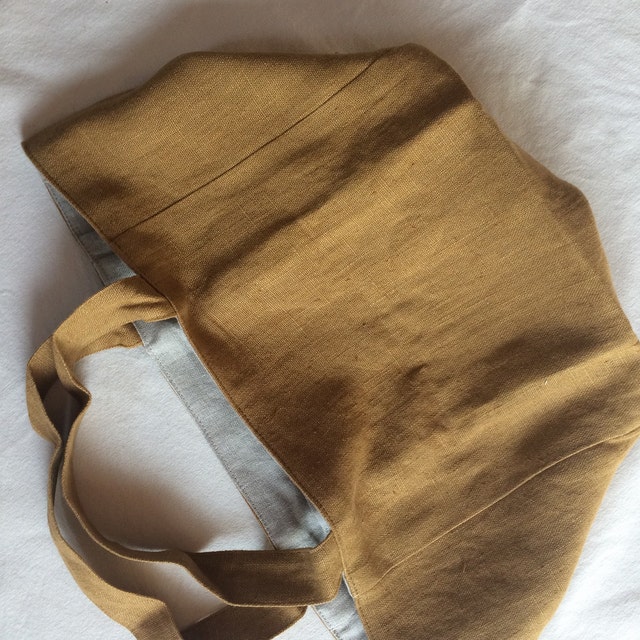 Small Linen Bag, Natural Linen Handbag, Camel Linen Bag