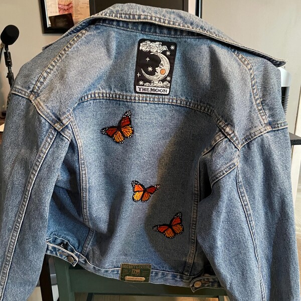thumbnail image 2 of Orange Butterfly Patch – Iron On / Sew On – Embroidered Badge For Jeans, Jackets, T-Shirts 2 of 4