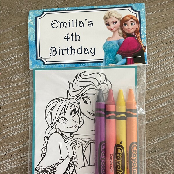 FROZEN Coloring Pages Party Favors Bags and Toppers Personalized Assembled With 3 Crayons in ...