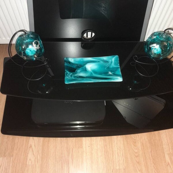 Sky Blue Glass Art Curve, Mimimalist Abstract Mantlepiece Ornament ...