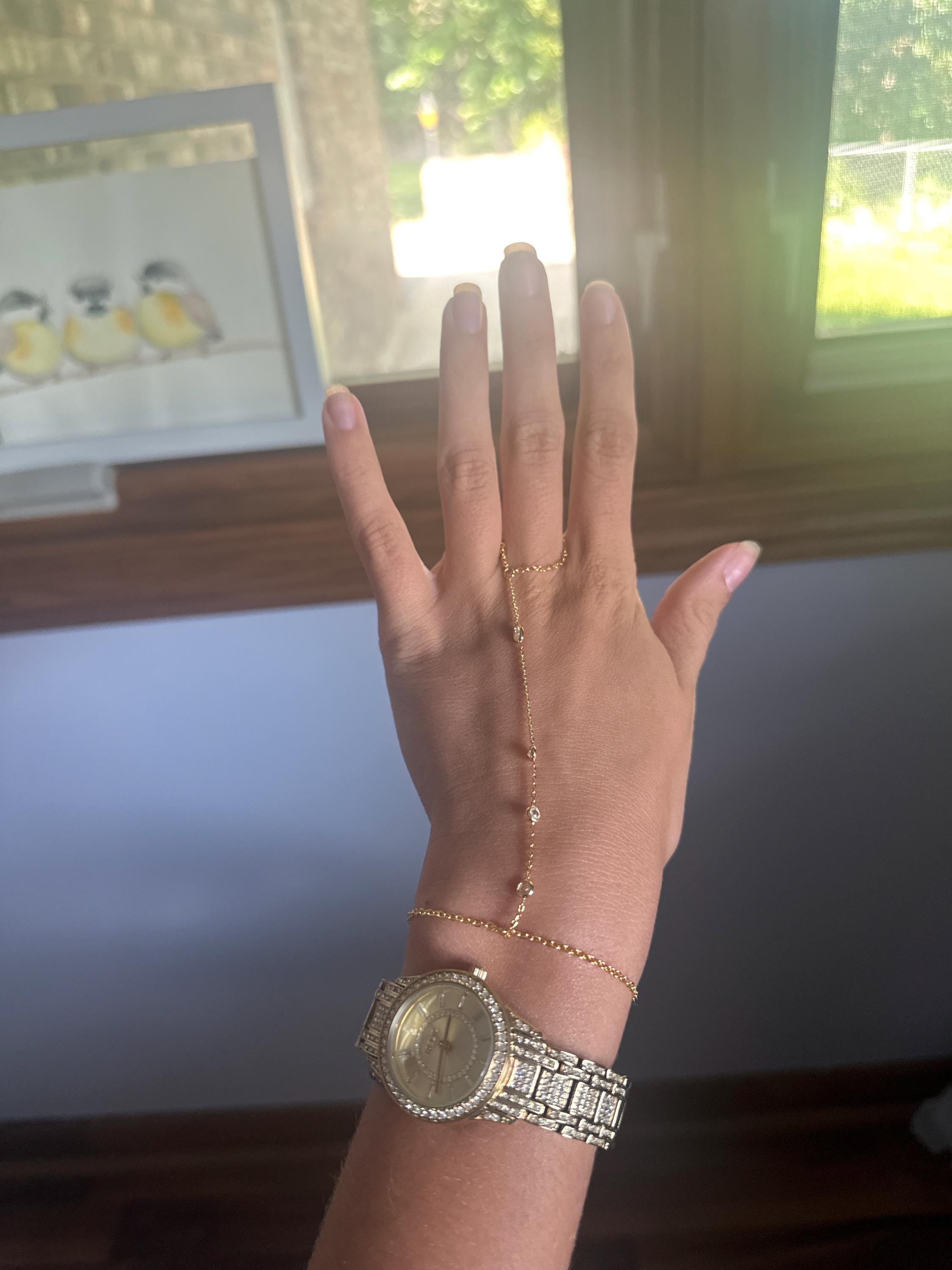 Hand chain 16K Gold Bracelet Dainty plated Hand Chains Bracelets for Her Link Ring Bracelet