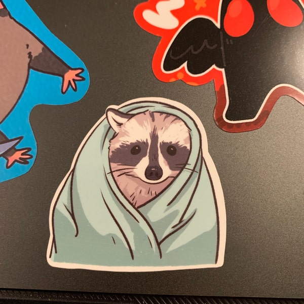 Little Sad Raccon Raccoon Cold Blanket Sad Lonely Face | Funny Sticker | Raccoon Sticker ...