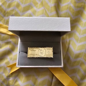 10k Solid Gold 100 Hundred Benjamin Dollar Bill Money Two Double Finger Ring