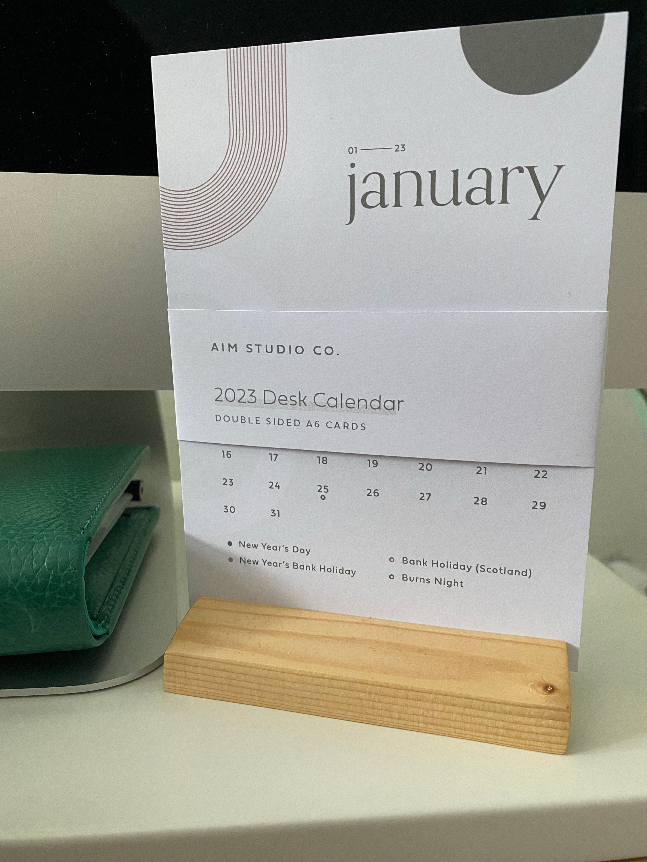 2025 Desk Calendar with Holder | 12 Month Calendar, Monthly Calendar, Office Desk Decor, Small Desktop Calendar, Wavy Colour Block