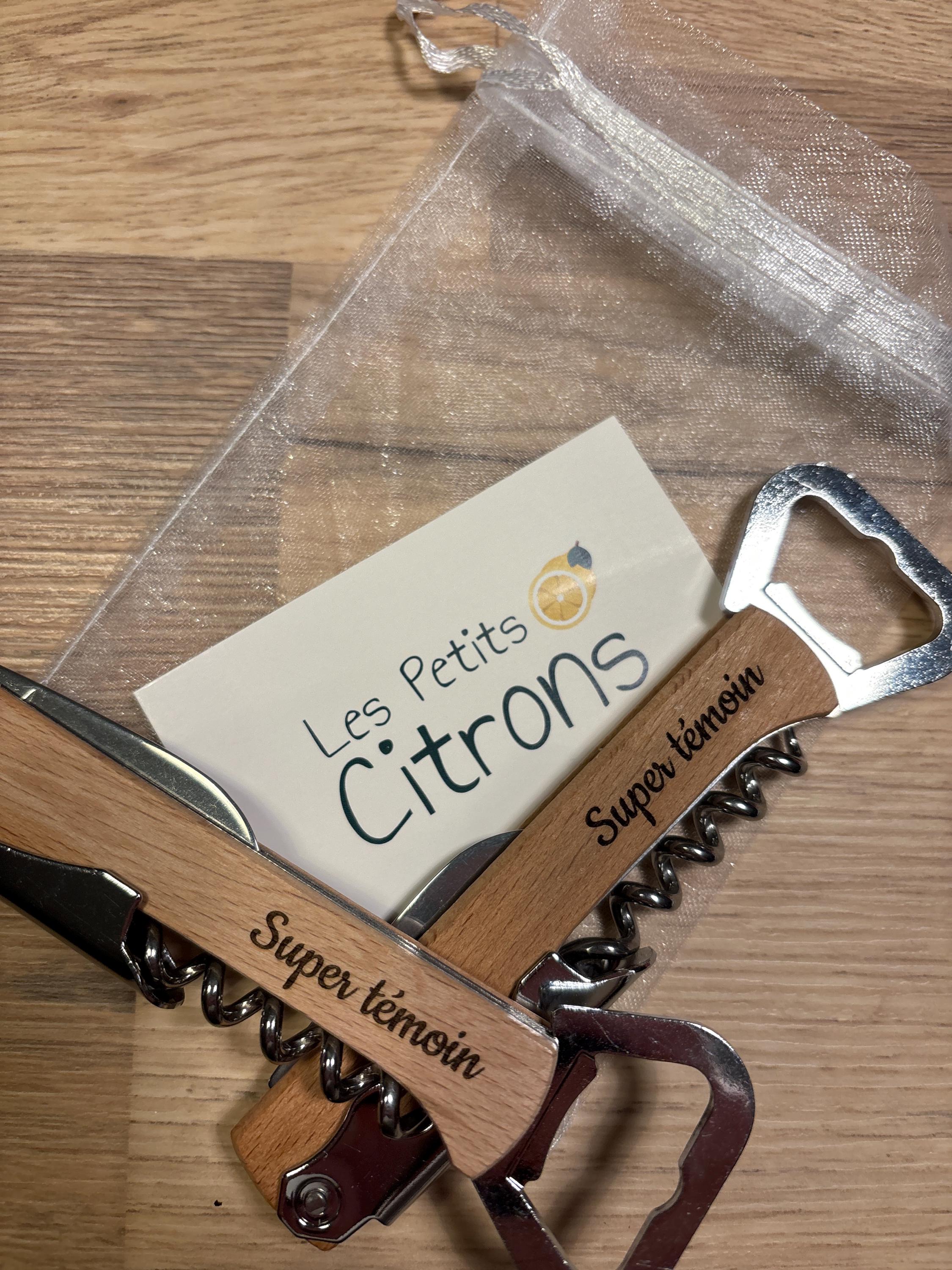 Personalized lemonade maker / Bottle opener knife Corkscrew / Father&#39;s Day gift godfather godmother / Witnesses Birthday Christmas Wedding