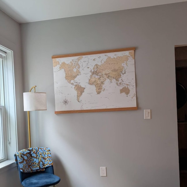 Geographically Neutral Neutral World Map Canvas Tapestry Wall Hanging Educational Decor ...
