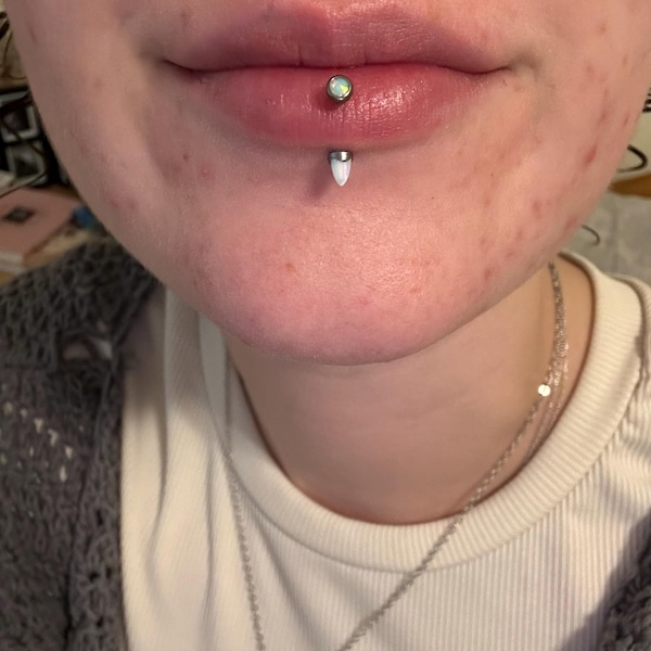 16G Titanium Internally Threaded Opal Vertical Labret/eyebrow Ring/rook ...