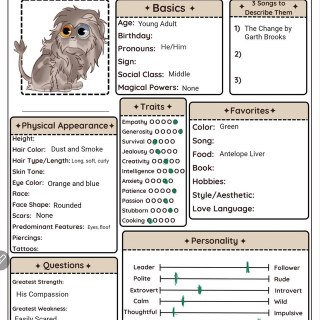 Character Profile || Digital or Printable Original Character