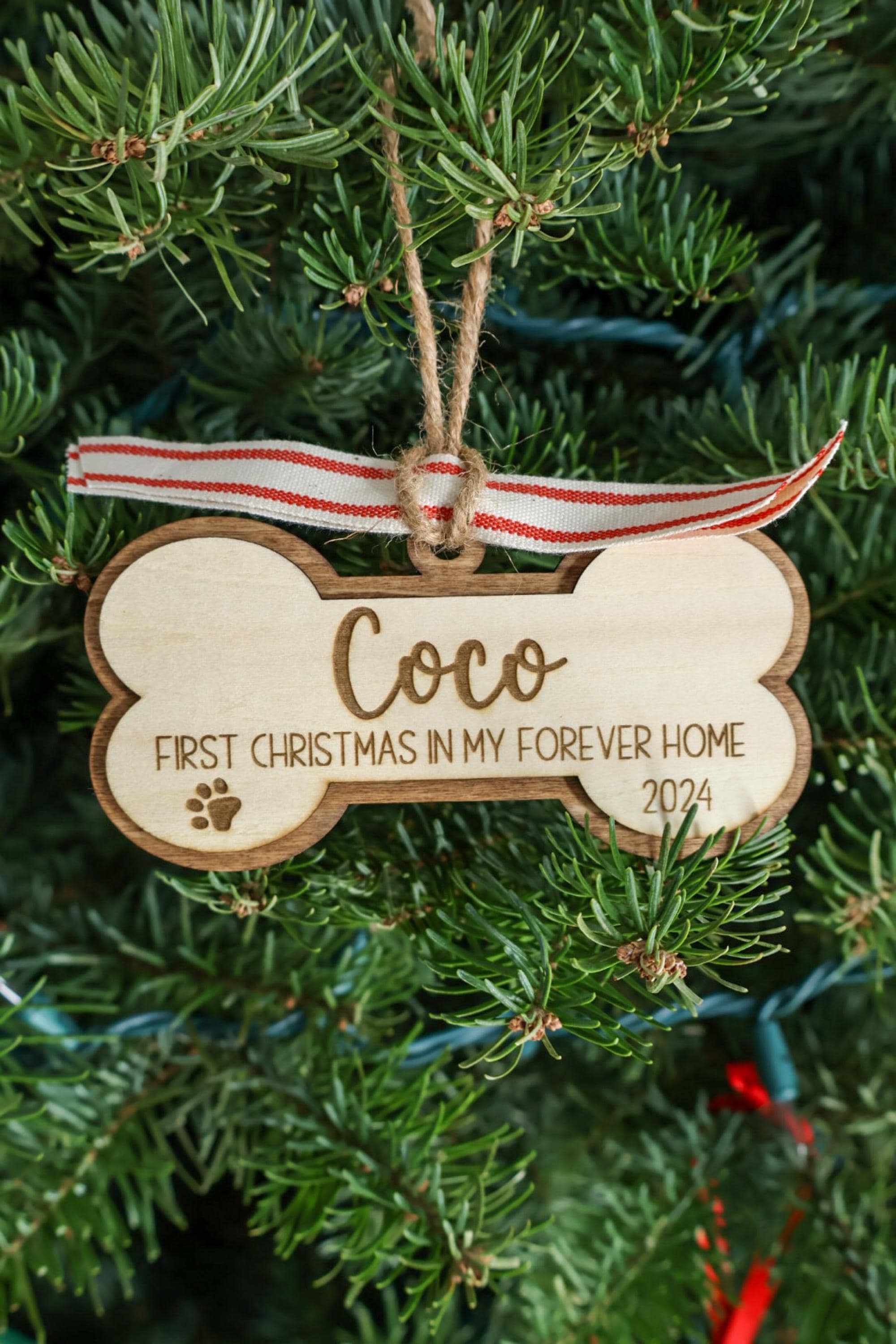 Personalized Pet Dog Ornament, First Christmas in My Forever Home, Rescue Puppy Gift, Furever Home 2024 Ornament, Several Ribbon Options