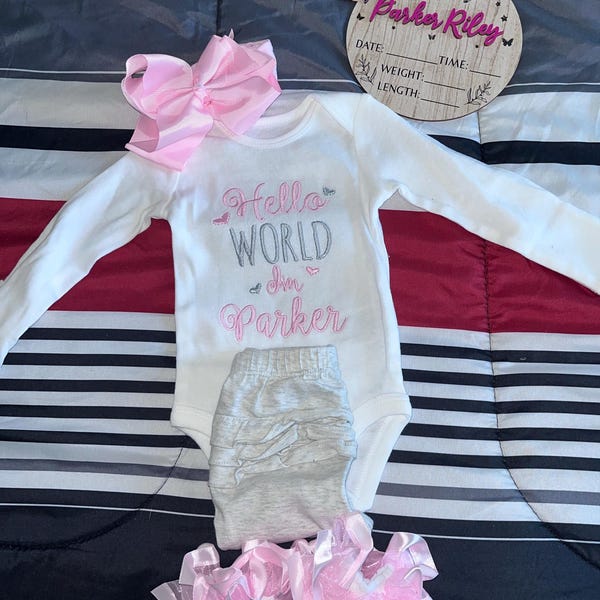 Baby Girl Coming Home Outfit Baby Girl Clothes Hello World Bodysuit ...