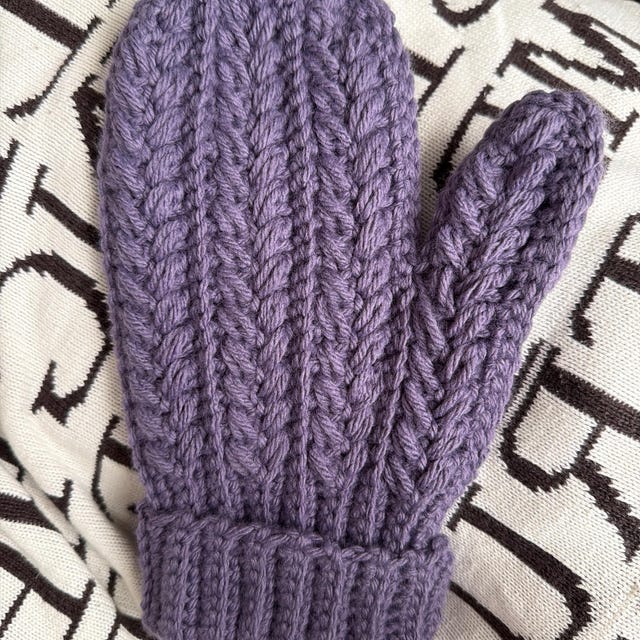 A customer's finished Winter Wheat Stitch Flat Mittens Crochet Pattern (Digital PDF)