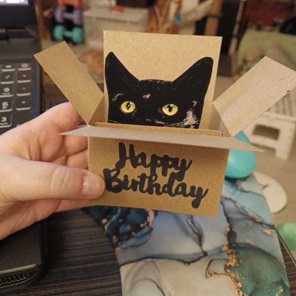 Cat Birthday Card. the Original Cat in a Box Card. Can Add Your Message ...