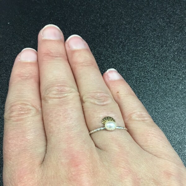 Pearl Ring, Shell Ring, Mermaid Ring, Sterling Silver Ring, Stacking ...
